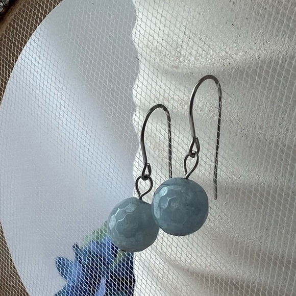 AQUAMARINE Quartz Stainless Steel Drop Earrings - Picture 2 of 12